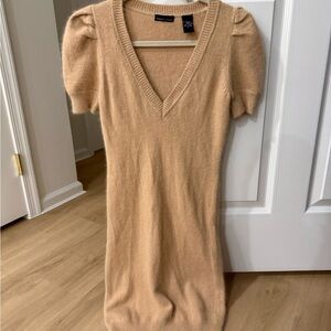 Moda International V-Neck Tan Sweater Dress